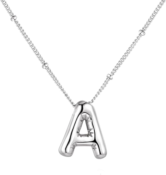 Balloon Initial Pendant Necklace Silver