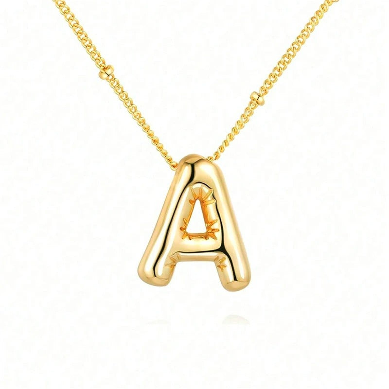 Balloon Initial Pendant Necklace Gold
