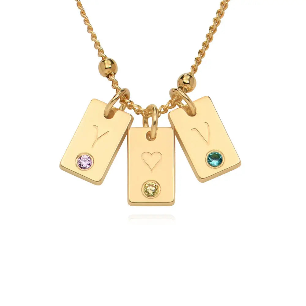 Initial and Birthstone Charm Necklace Gold