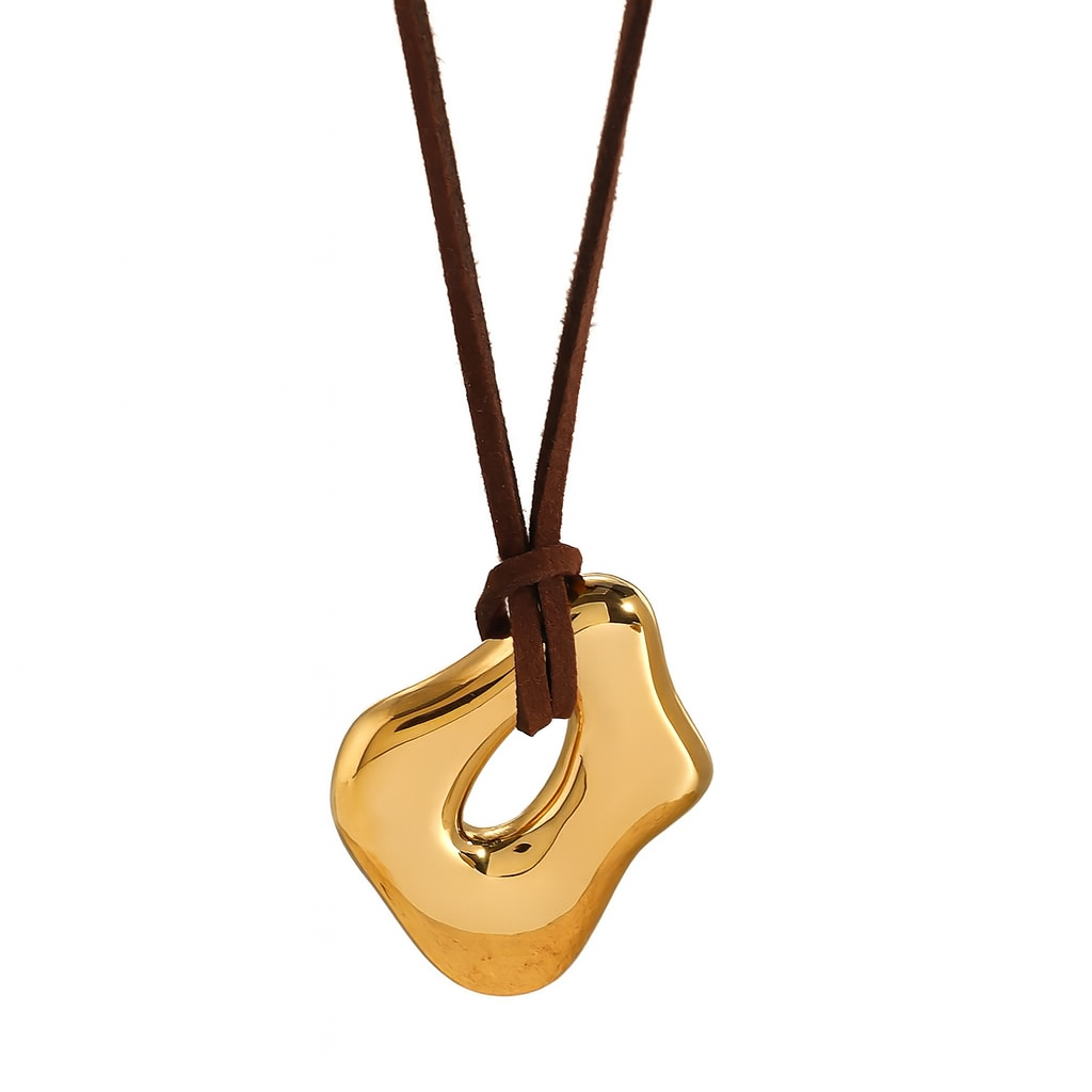 Gold Open Pendant on Brown Cord