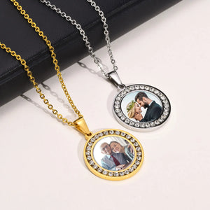 Engraved Photo Frame Pendant Chain Silver