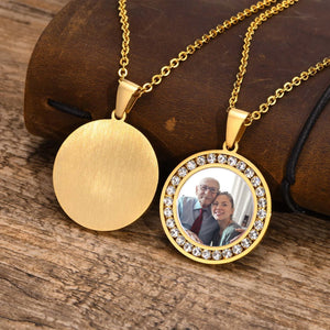 Engraved Photo Frame Pendant Chain Silver