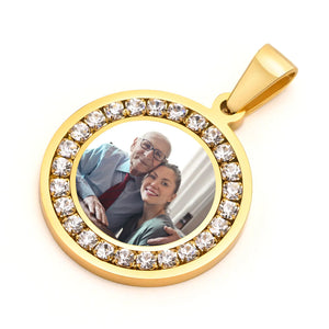 Engraved Photo Frame Pendant Chain Silver