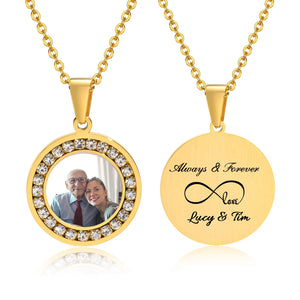Engraved Photo Frame Pendant Chain Silver