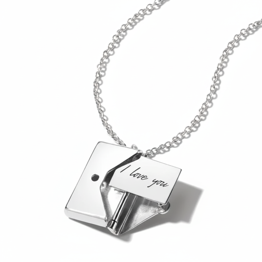 Love Letter Envelope Pendant Necklace with Engraving Silver