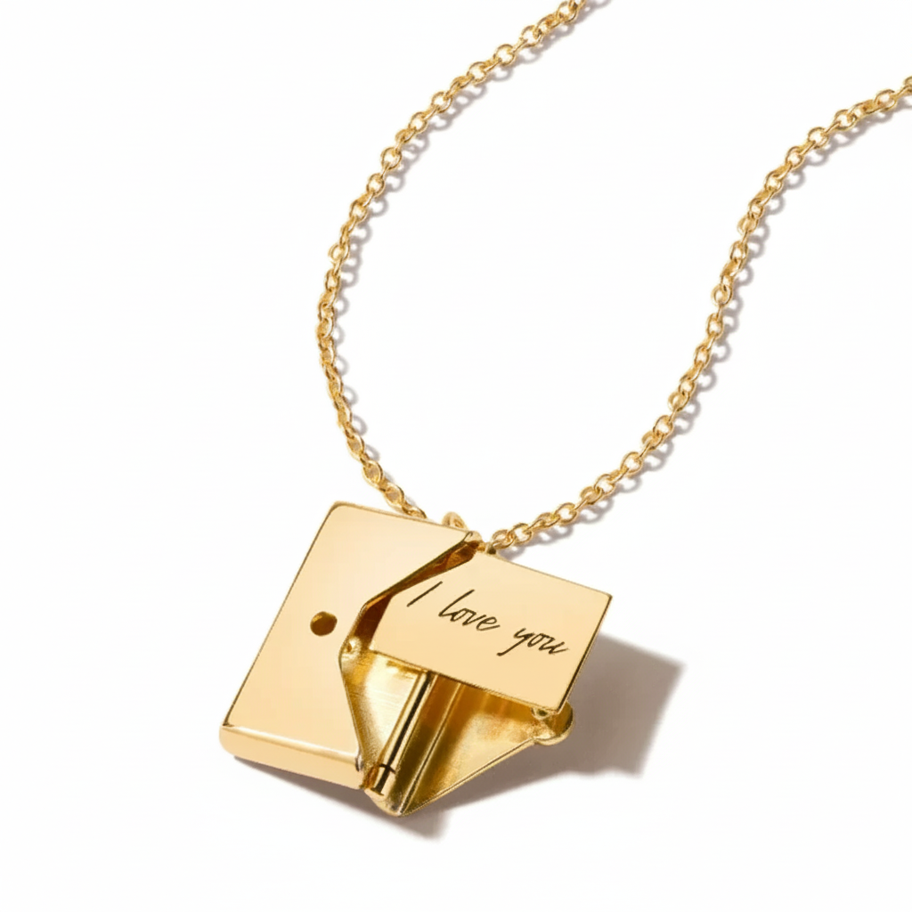Love Letter Envelope Pendant Necklace with Engraving Gold