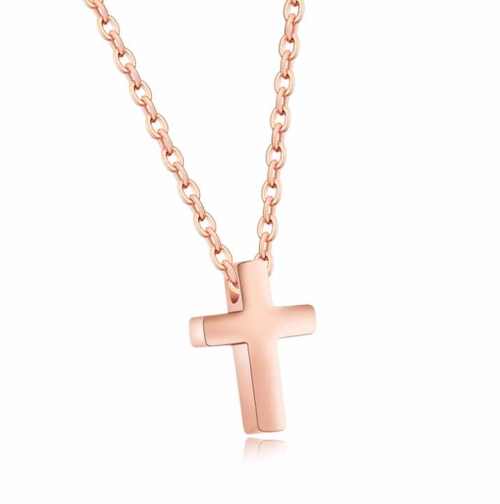 Minimal Cross Pendant Chain Rose Gold
