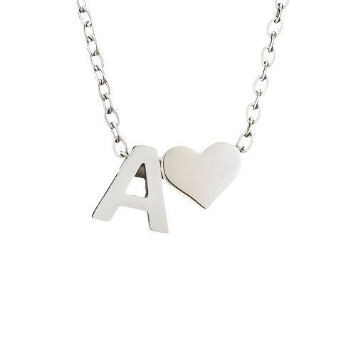 Mini Heart Initial Necklace Silver