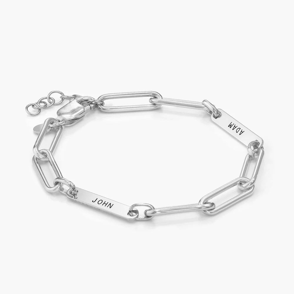 Paperclip Bracelet with Engraved Names Silver