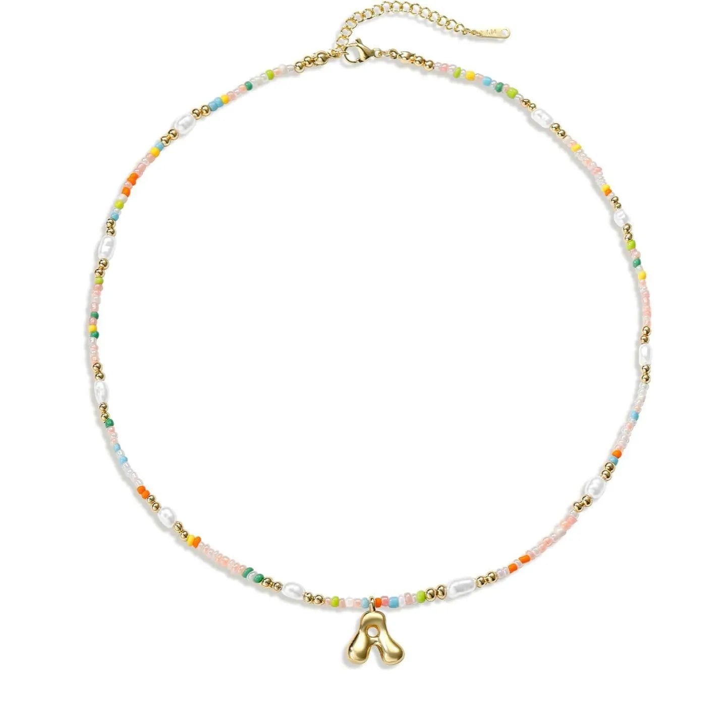 Beaded Initial Necklace Bubble Letter