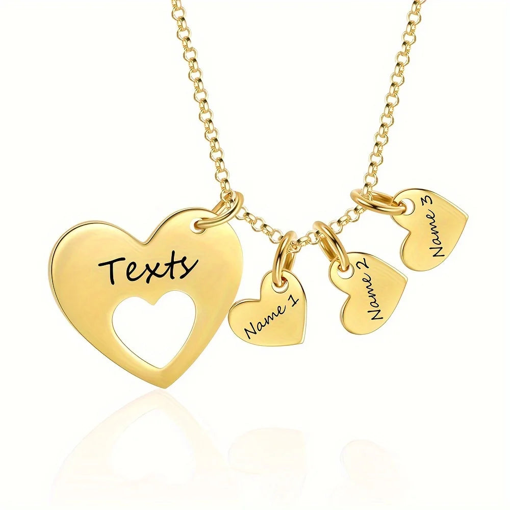 Mother and Children Heart Pendant Necklace Gold
