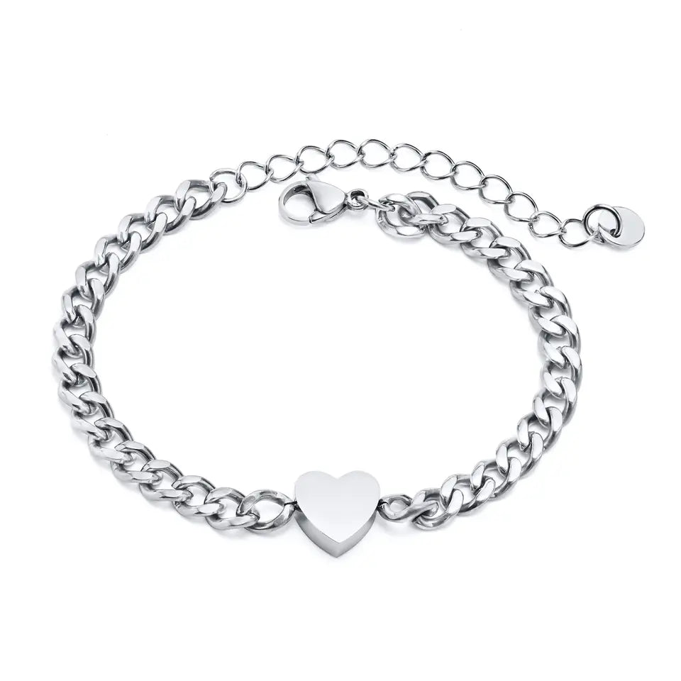 Heart Chain Couple Bracelet Silver