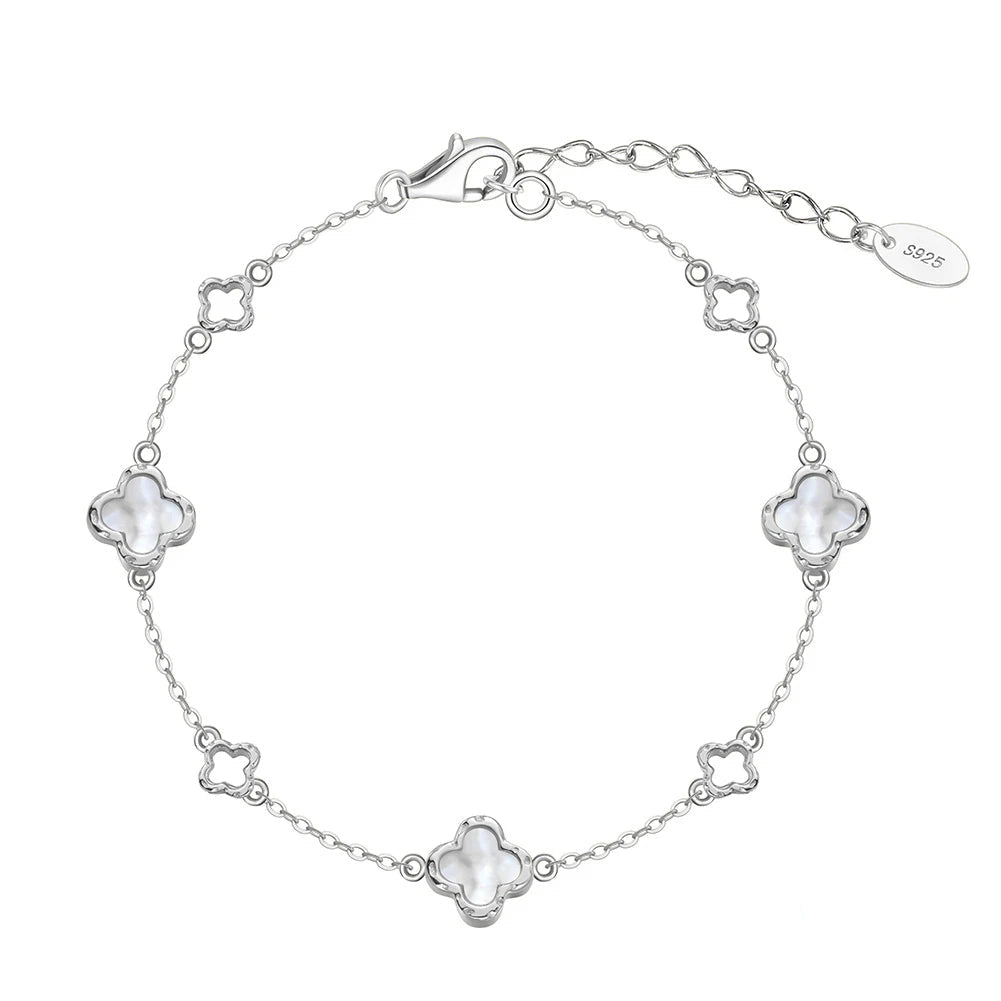 925 Sterling Silver White Shell Four-Leaf Clover Bracelet