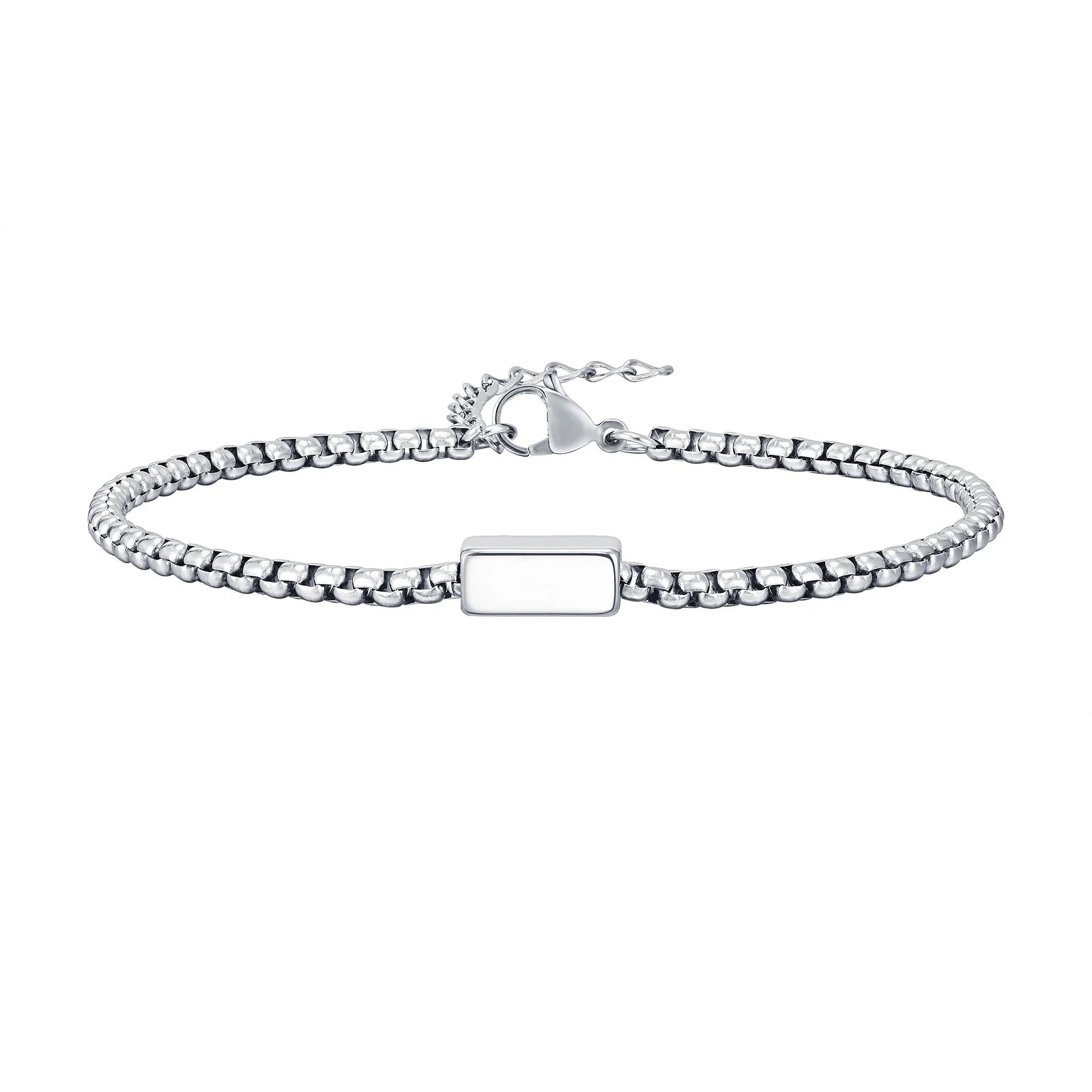 Box Chain Bracelet with Engraving - Silver