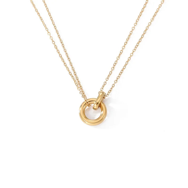 Dual Chain Ring Necklace Gold
