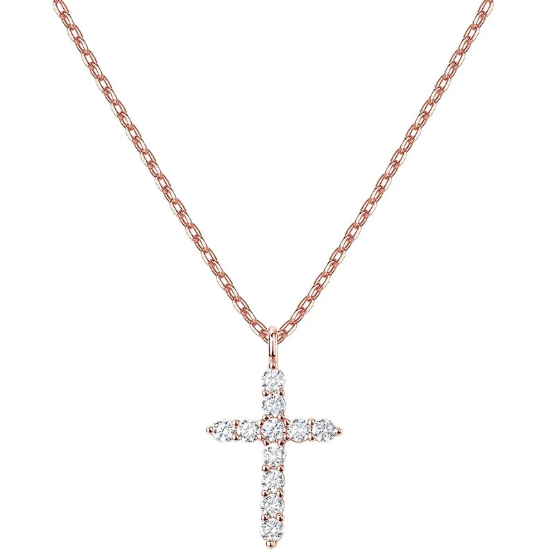 Dainty Cross Pendant Necklace Rose Gold