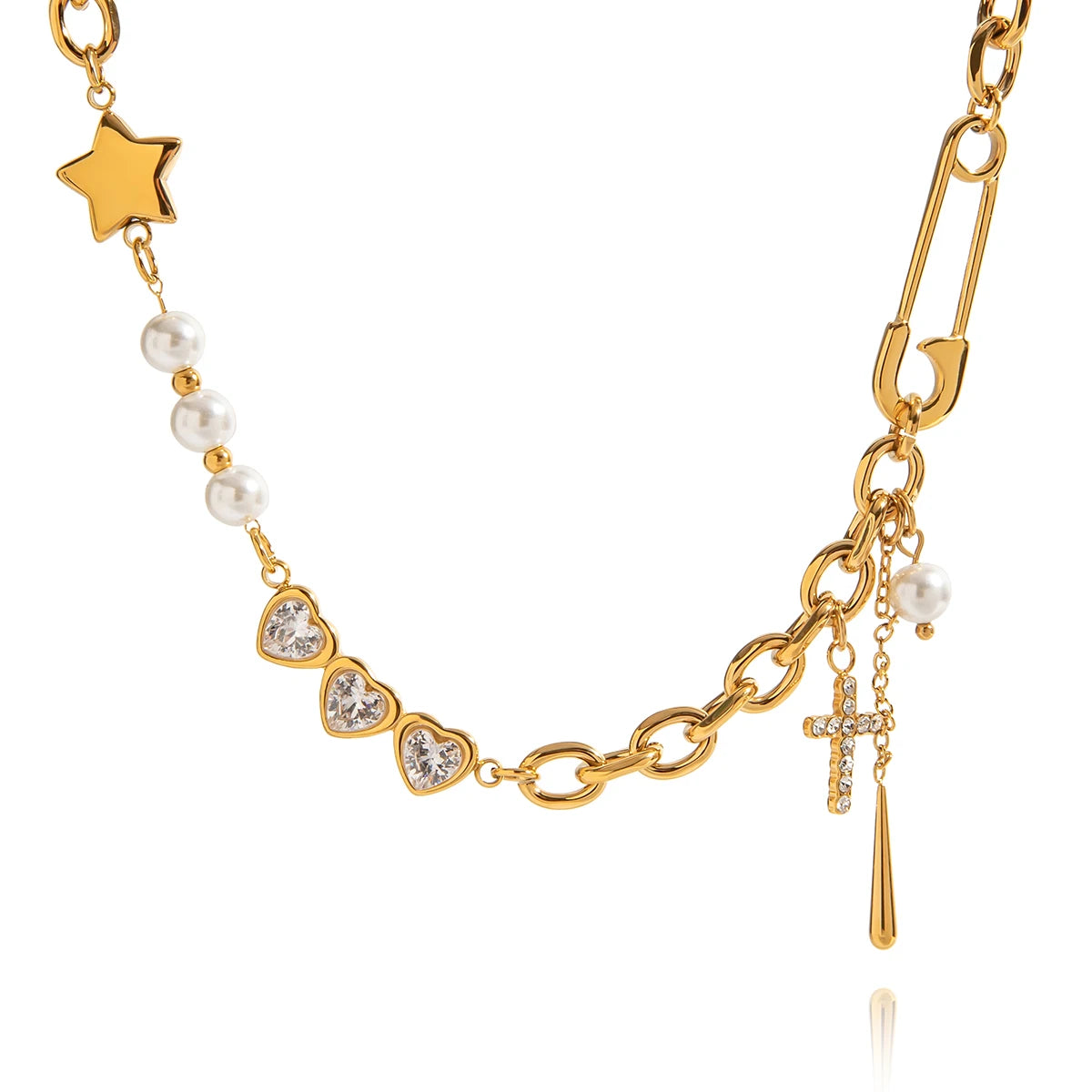 Gold Charm Necklace with Pearls & Pendants