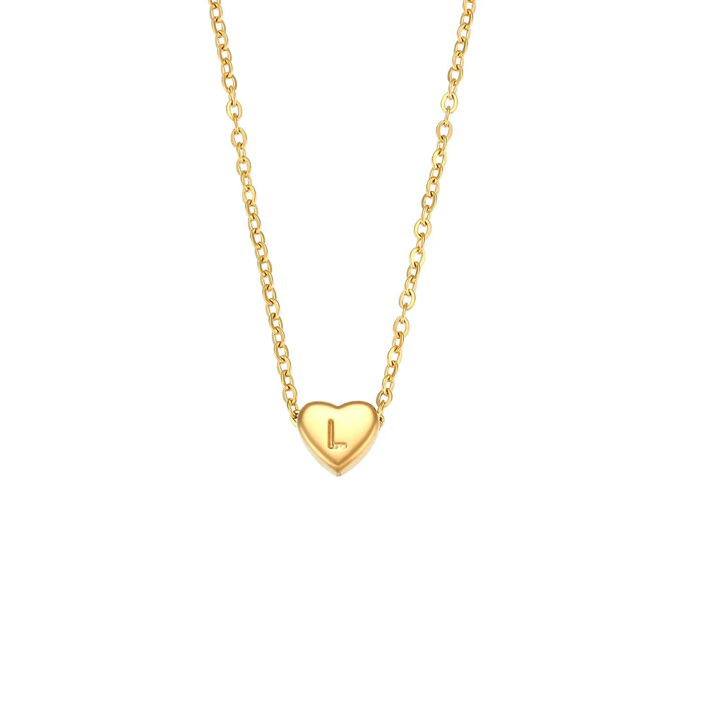 Gold Mini Heart Pendant Initial Necklace