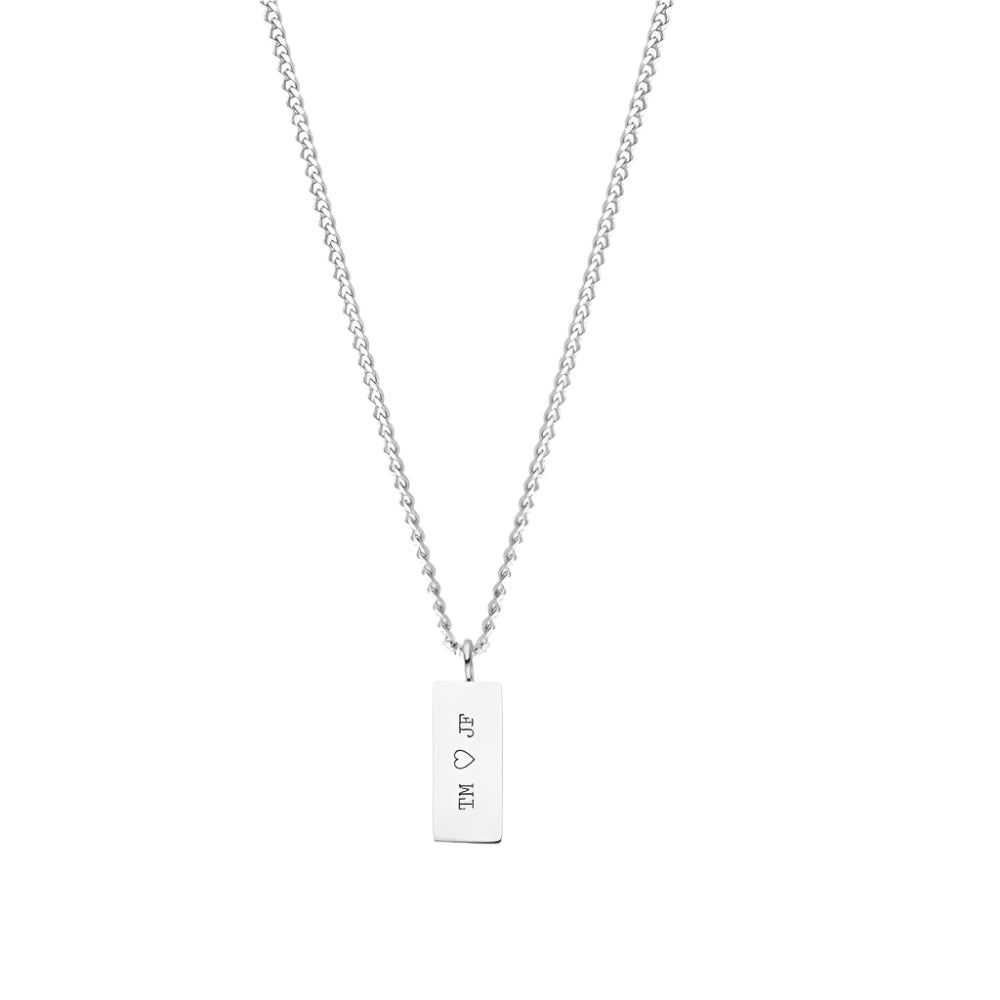 Minimalist Engraved Bar Pendant Necklace Silver
