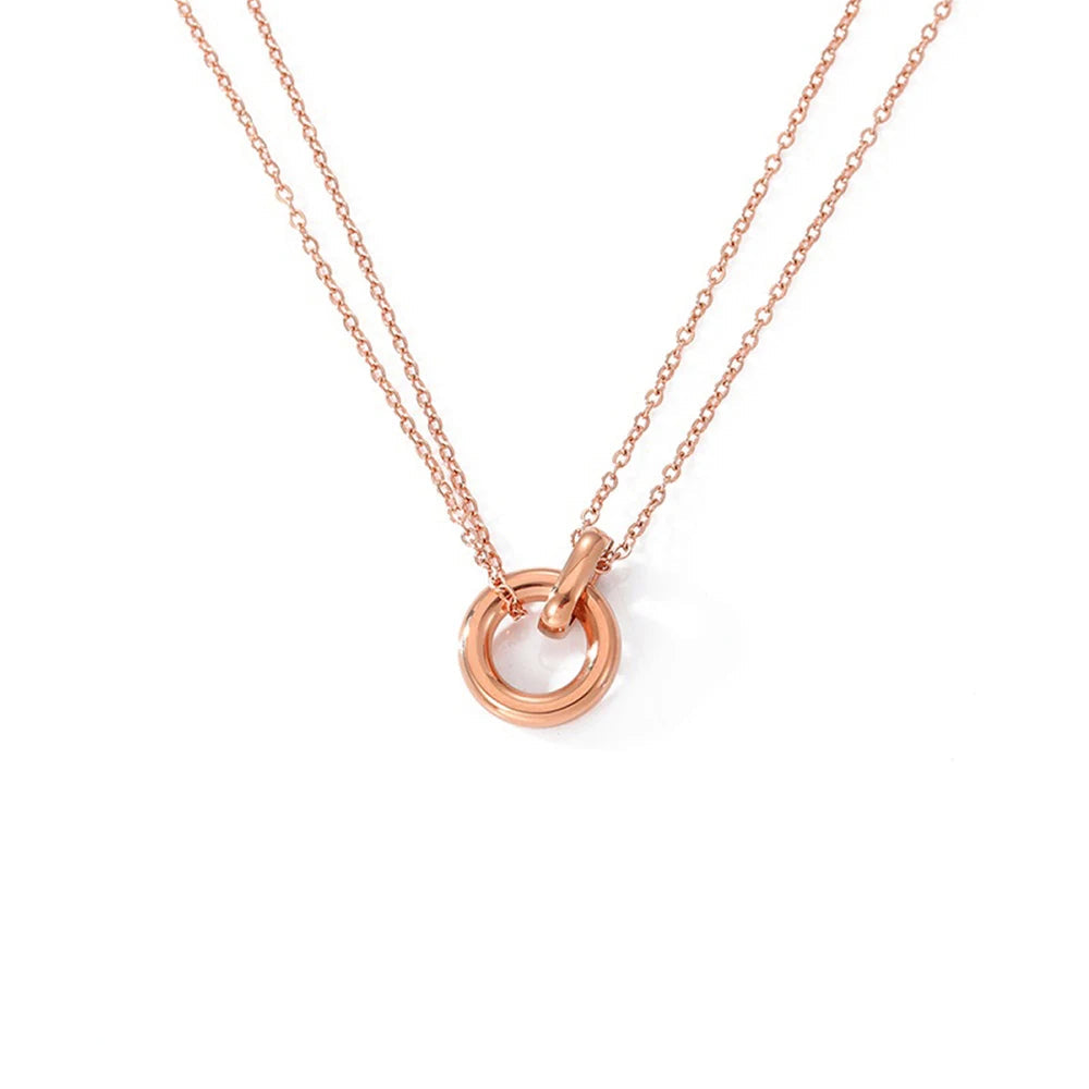 Dual Chain Ring Necklace Rose Gold