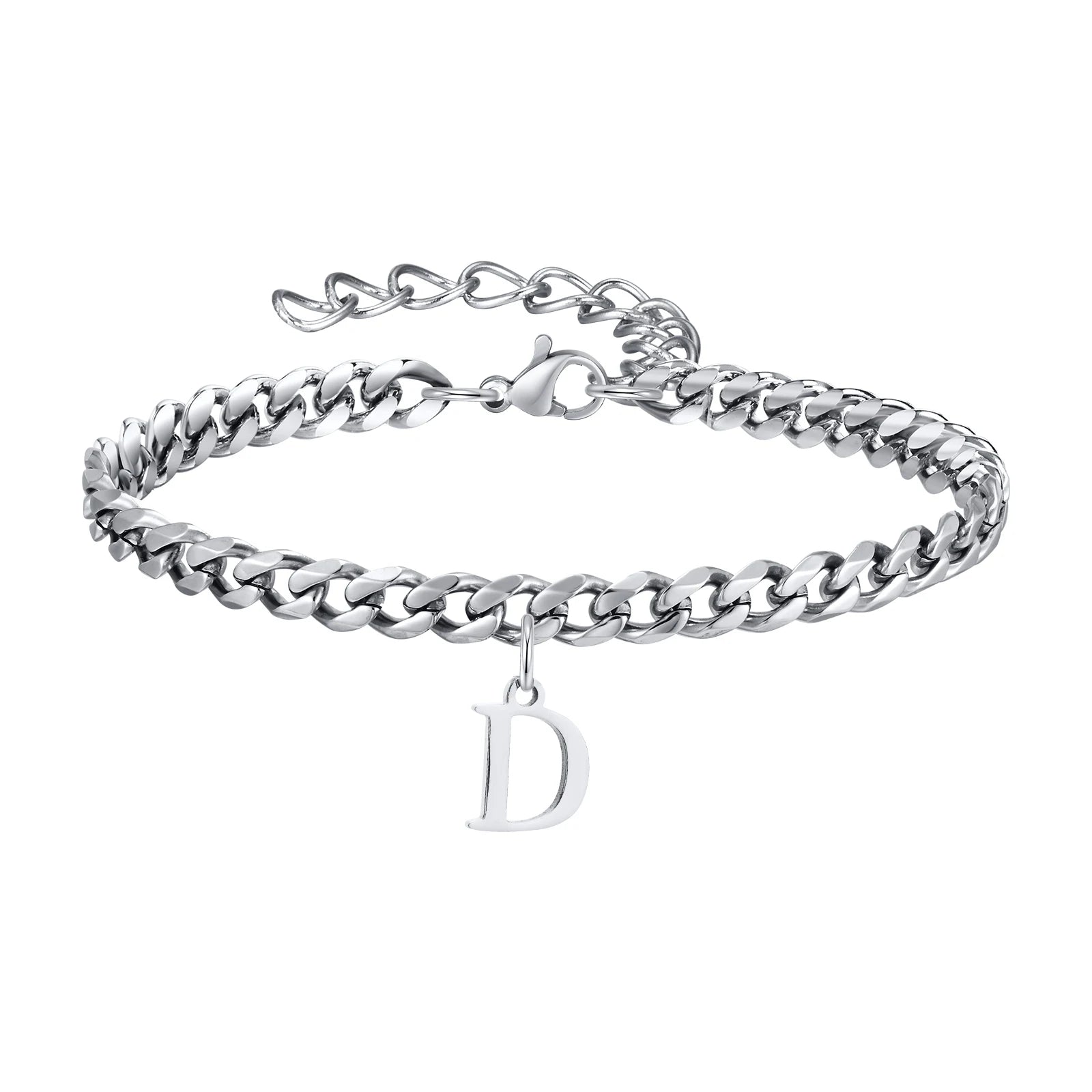 Classic Initial Bracelet Cuban Link Silver