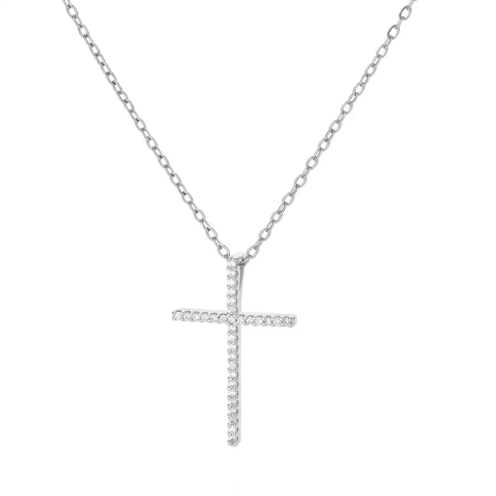 Classic Sparkling Cross Necklace Silver