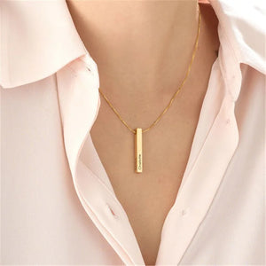 3D Bar Pendant Custom Name Necklace Silver