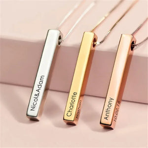 3D Bar Pendant Custom Name Necklace Silver