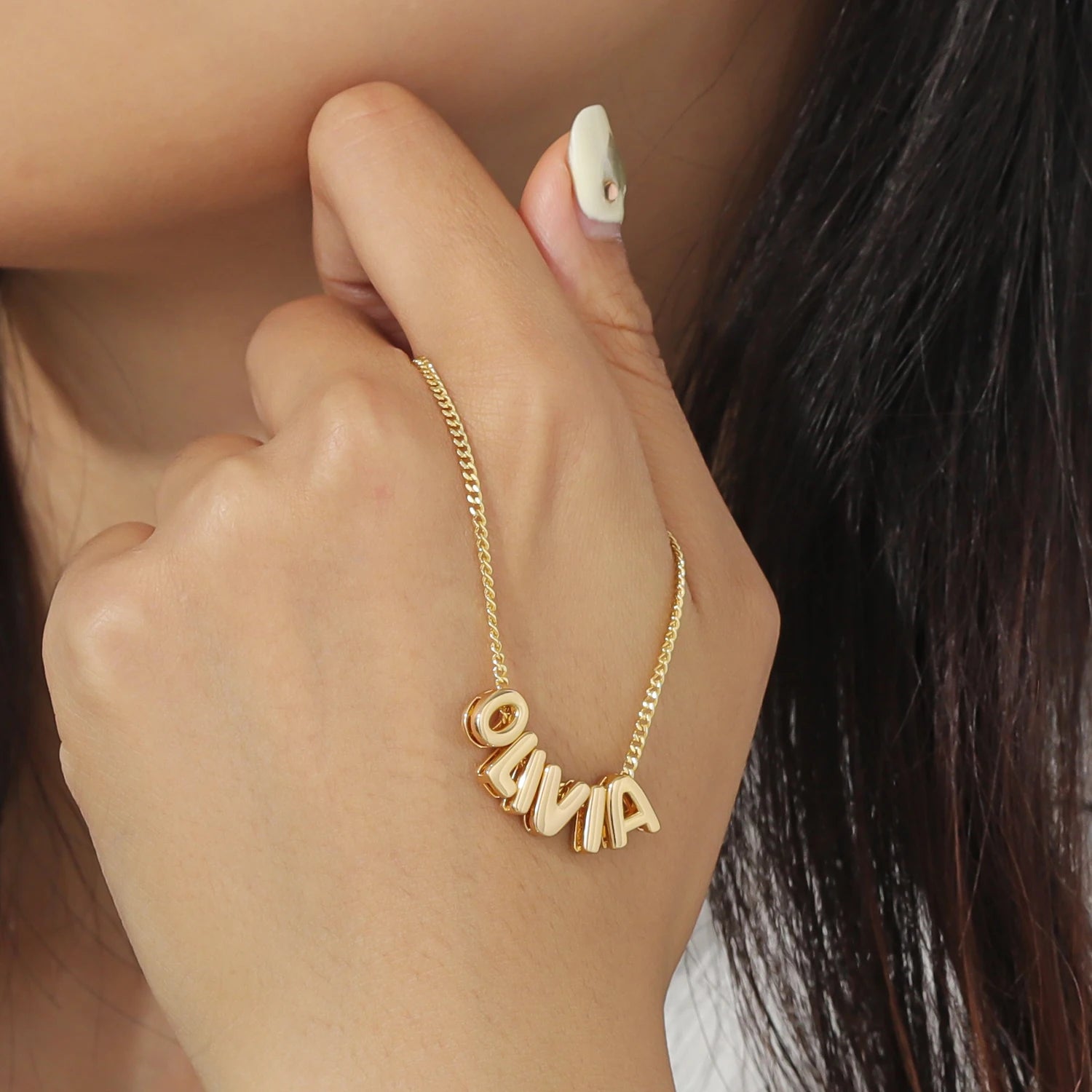 3D Bubble Name Chain Necklace 18K Gold