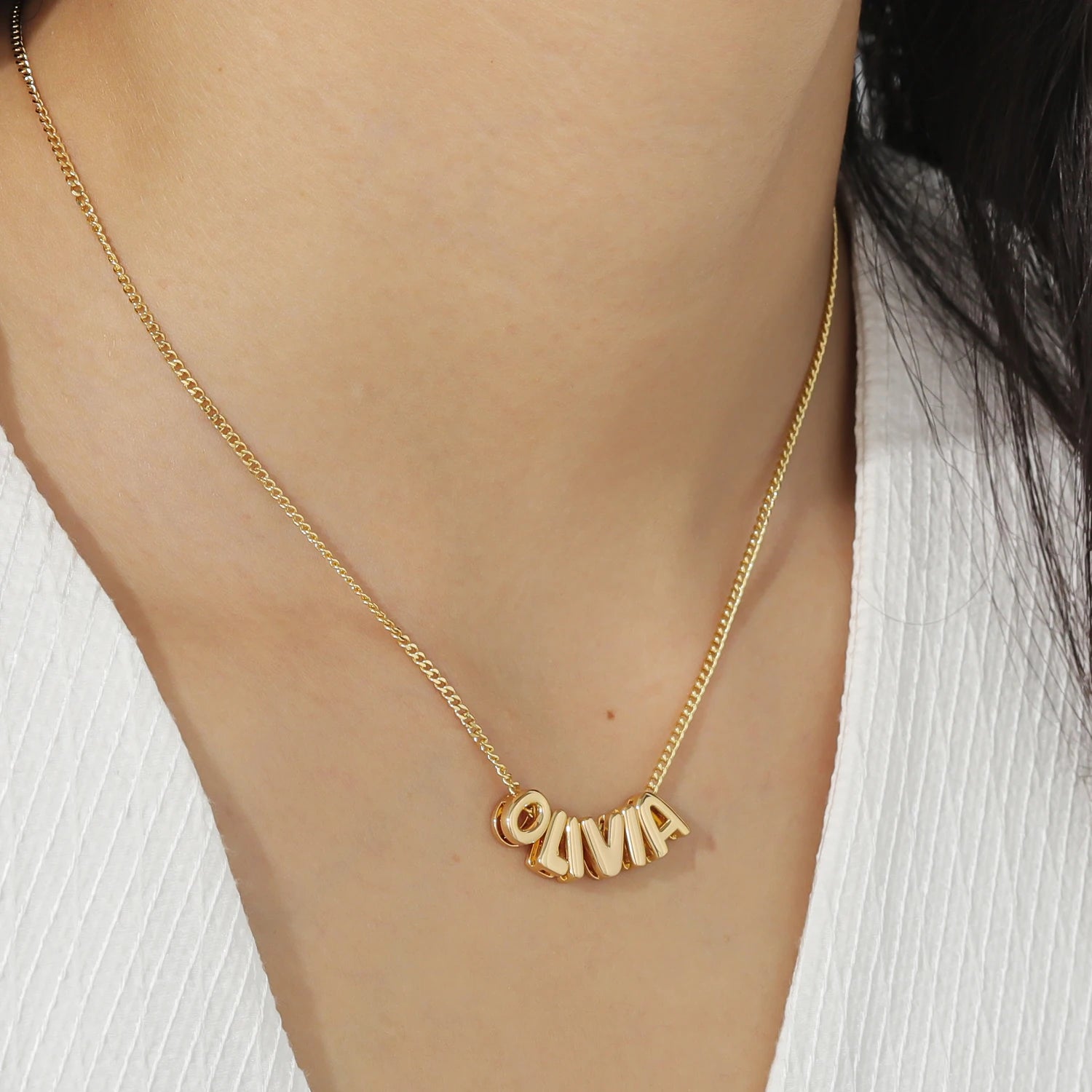 3D Bubble Name Chain Necklace Rose Gold