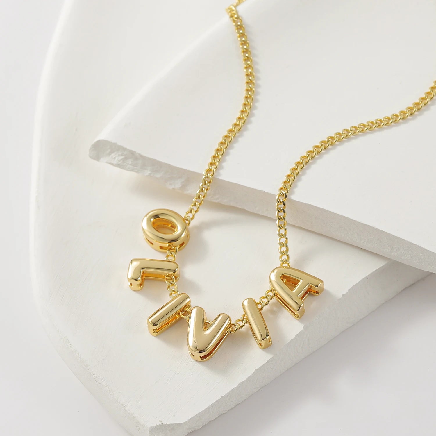 3D Bubble Name Chain Necklace Silver