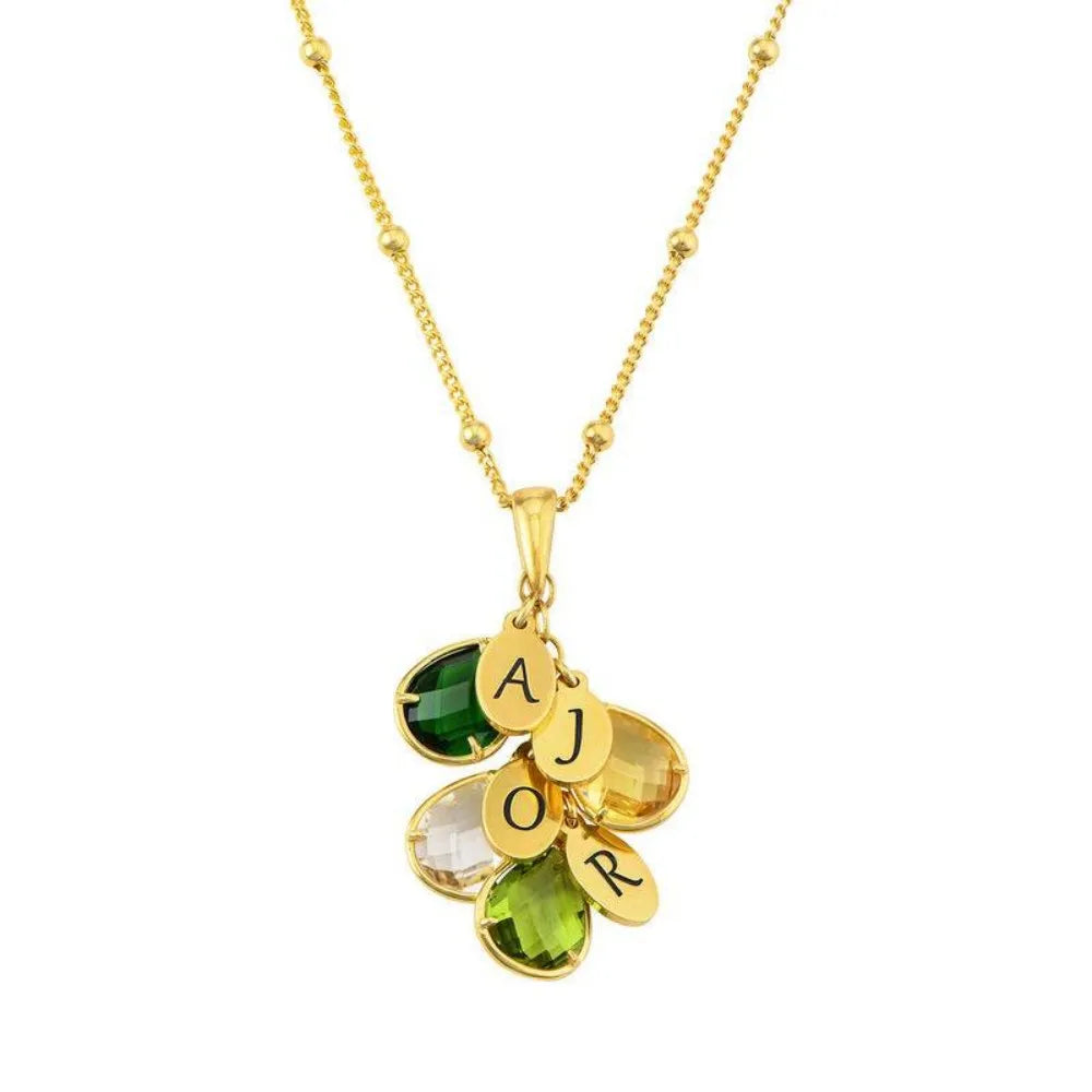Birthstone Initials Necklace for Mom Gold