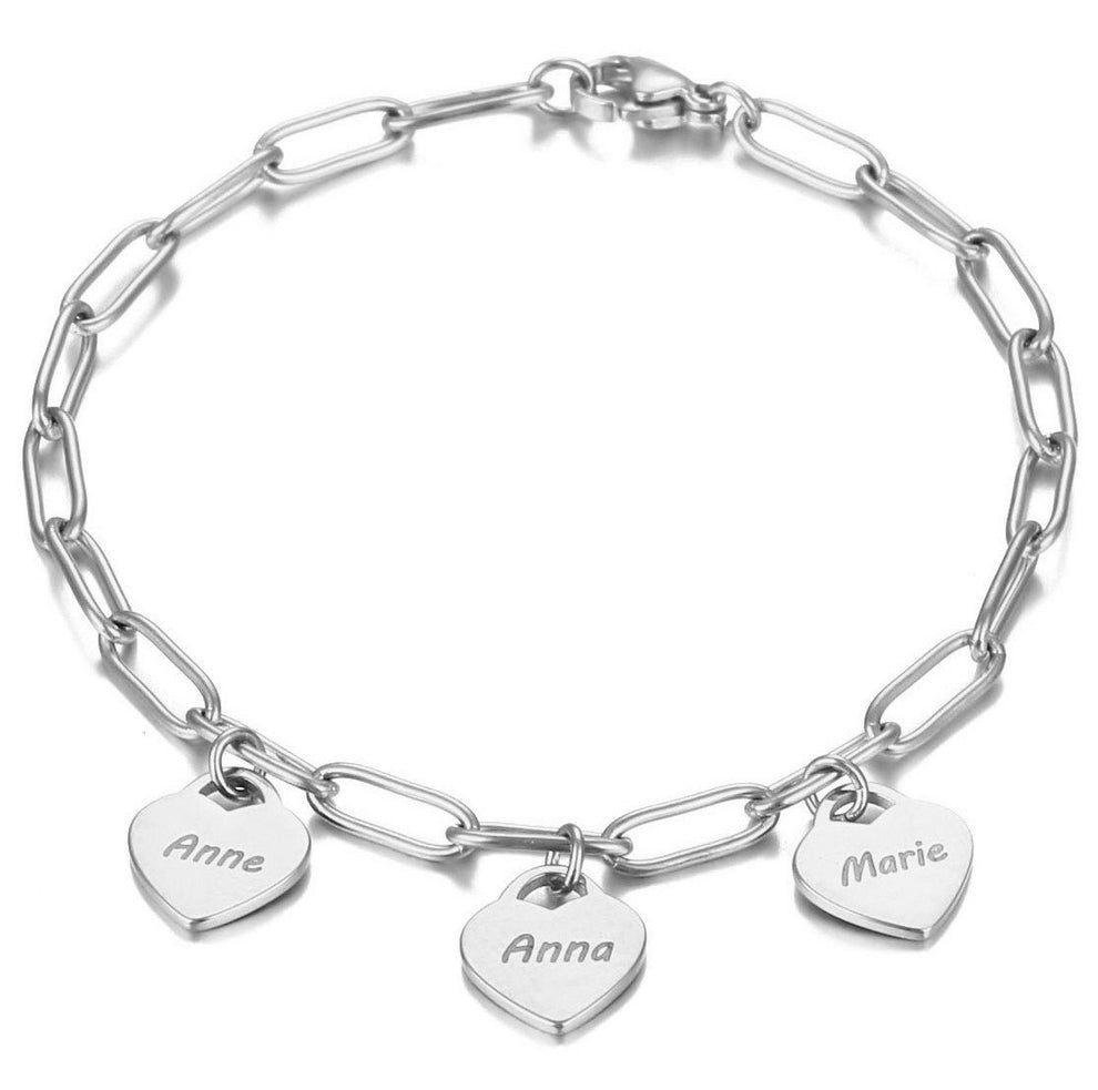 Hearts Charms Paperclip Bracelet Silver