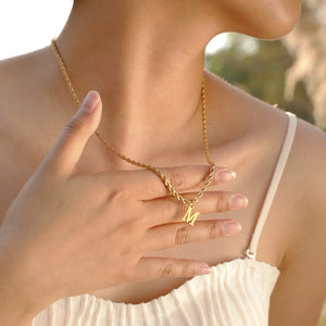 Classic Initial Necklace with Rope Chain Gold