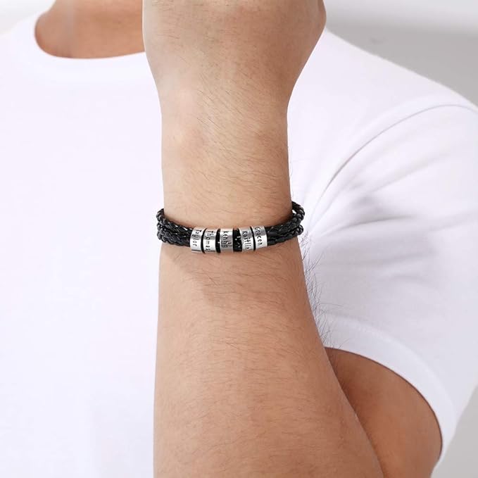 Engraved Custom Leather Braided Bracelet