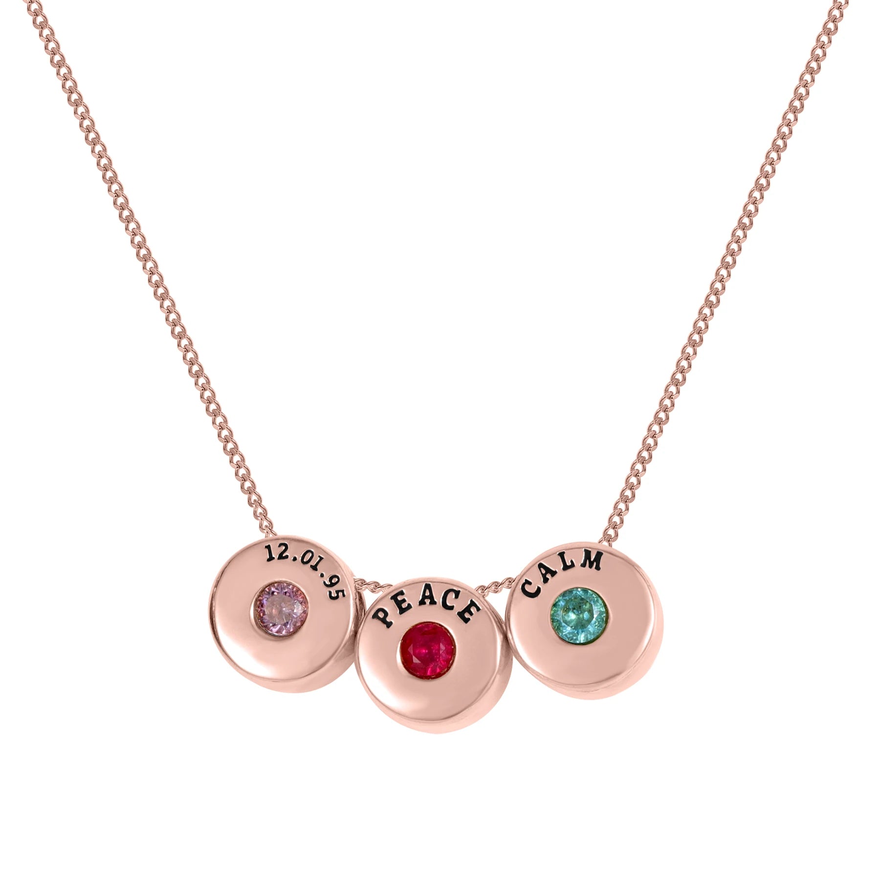 Engraved Beads Necklace with Names & Birthstones Rose Gold