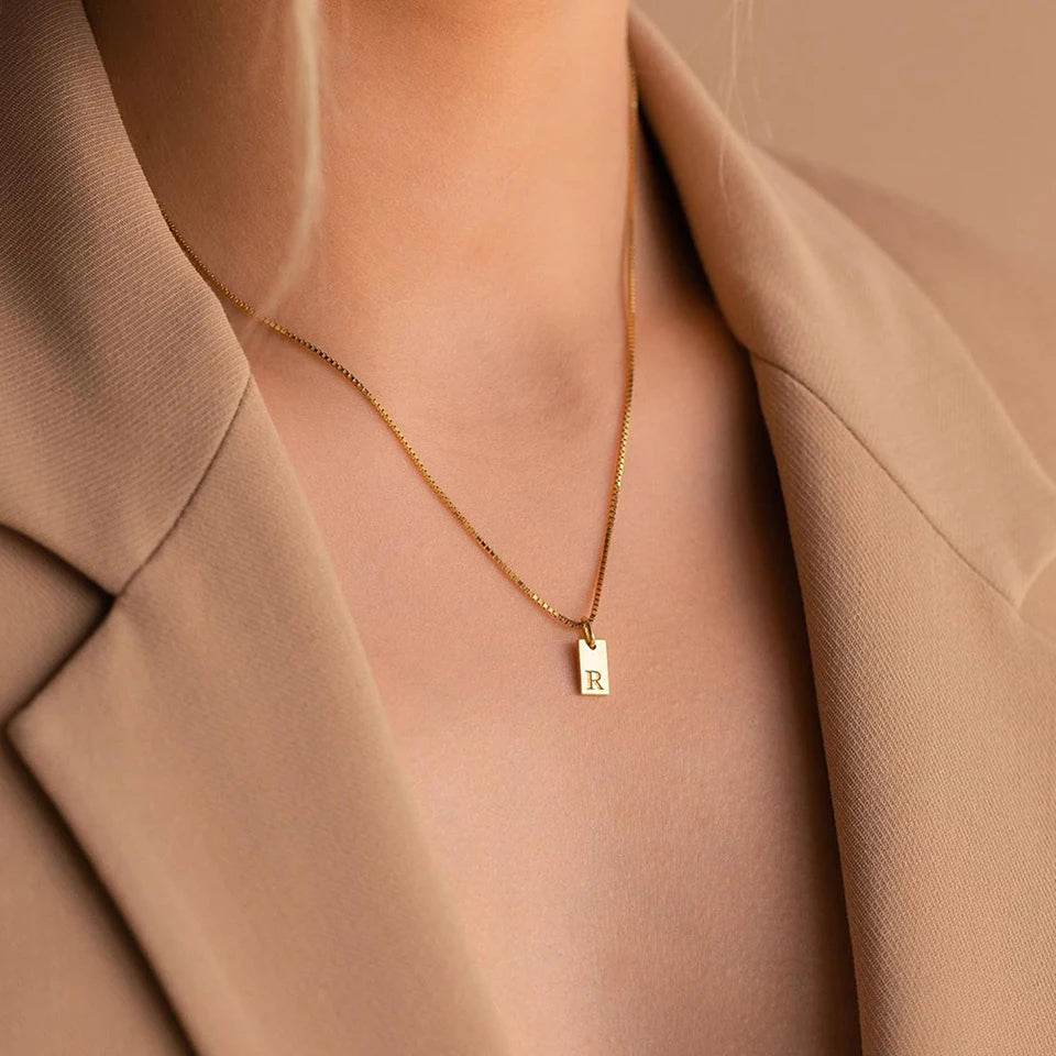 Single Initial Engraved Charm Necklace